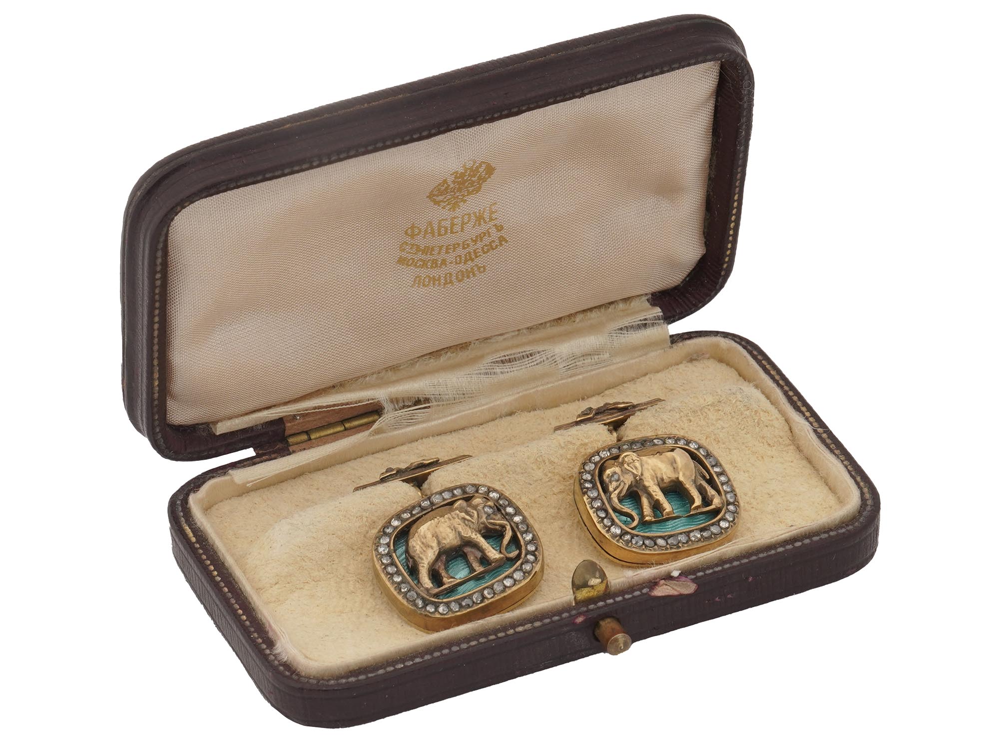 PAIR OF RUSSIAN SILVER ENAMEL ELEPHANT CUFFLINKS PIC-3